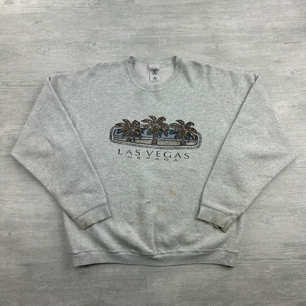 Vintage‎ 90s Las Vegas Sweatshirt Size XL Gray Thrashed Nevada Crewneck Tree